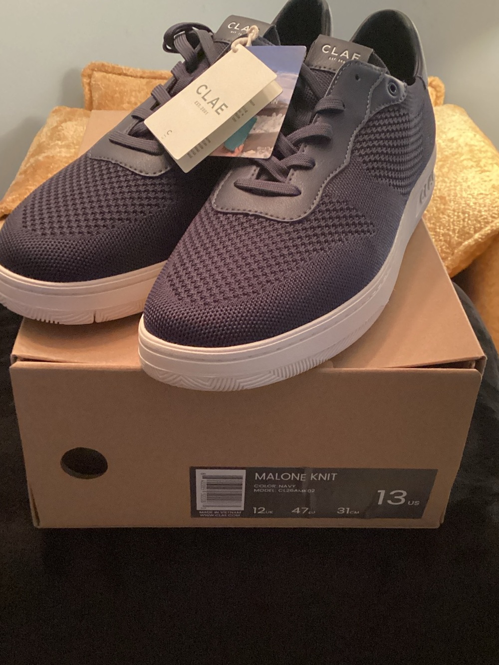 Clae Malone Knit Men's Navy and White Knit Sneakers